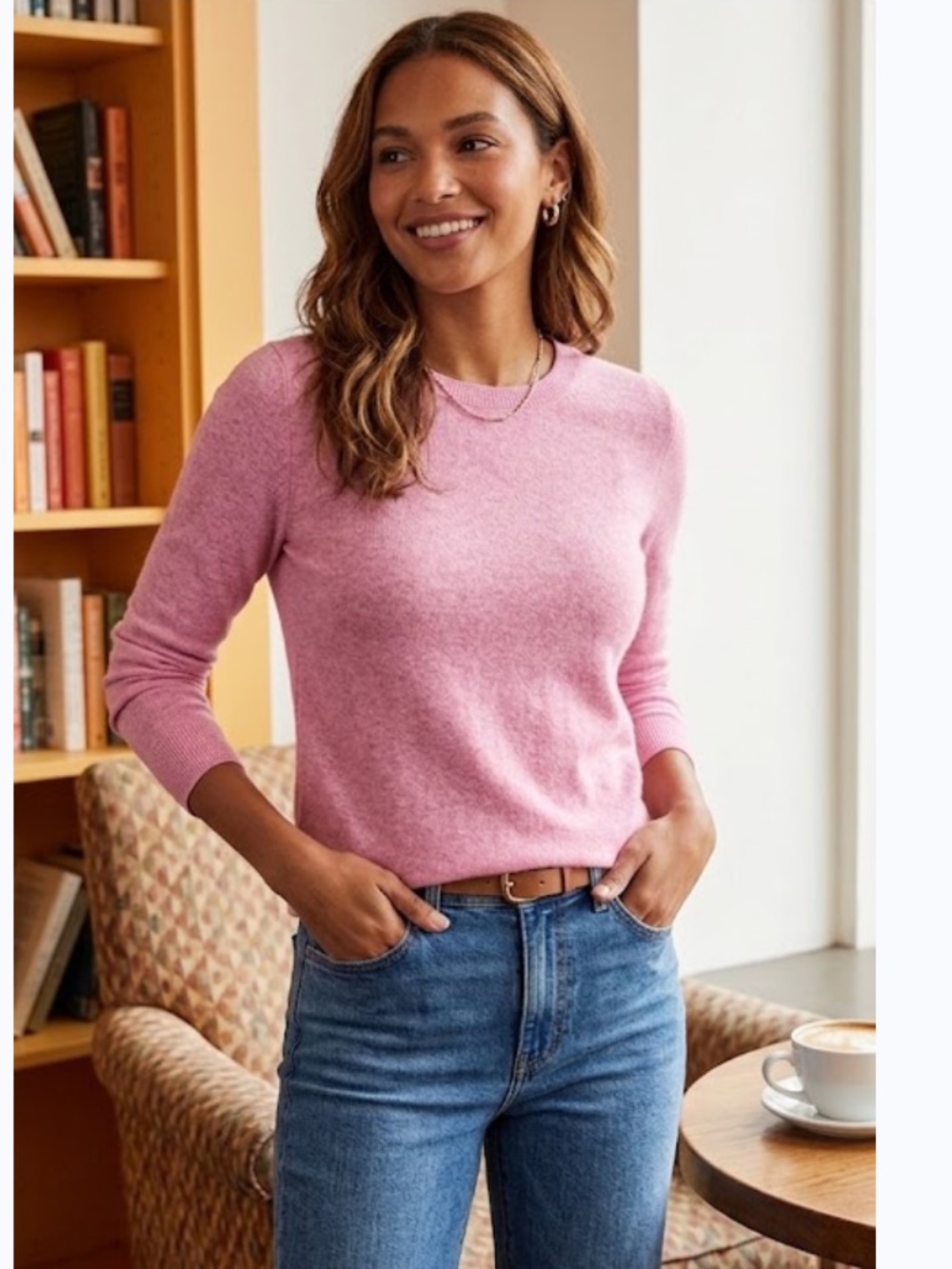 J. Crew Heathered Pink Long-Sleeve Crewneck Top